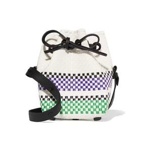 Truss leather trimmed striped basket weave bucket bag